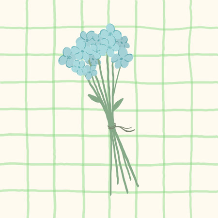 Blue flowers on Cottagecore cute Plaid Checks Vector Pattern. Homestead print with pastel colors. Farmhouse Background with chintz garden printのイラスト素材