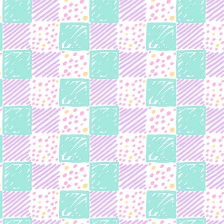 Cute pastel tablecloth gingham Vector Pattern. Hand drawn doodle checker background. Cottagecore...