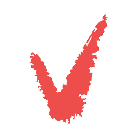 A hand-drawn red check mark in wax crayon. marker stripe, brush stroke. doodle colorful wavy lines emphasis. Vector illustration isolated on whiteのイラスト素材