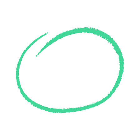 Green oval drawn by hand with wax crayon or pencil, charcoal, chalk. doodle colorful wavy lines emphasis. Vector illustration isolated on white.のイラスト素材