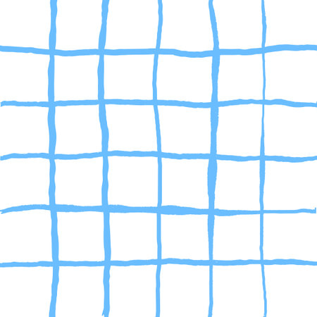 Doodle Gingham Check Plaid Vector Pattern in Vibrant, saturated blue. hand drawn crossing colored stripes. Chequered geometrical background. Cottagecore Homestead Farmhouse Printのイラスト素材