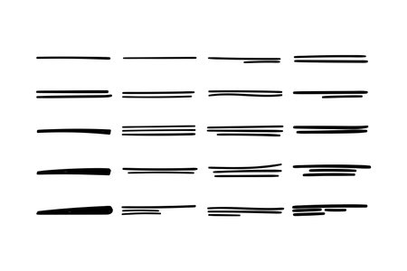 Set of Swoosh and swoops underline typography tail shapes. Brush drawn thick curved smear. Hand drawn curly swish, swash, squiggle, twiddle. Vector calligraphy doodle swirl. Vector Underlined iconのイラスト素材