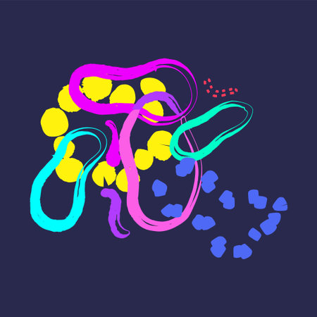 Doodle Vector set composition in Vibrant, saturated neon colors. hand drawn squiggle organic shapes....