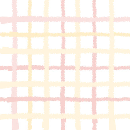Doodle Gingham Check Plaid Vector Pattern. Vertical and horizontal hand drawn crossing light stripes. Chequered freehand geometrical background. Cottagecore Homestead Farmhouse Printのイラスト素材
