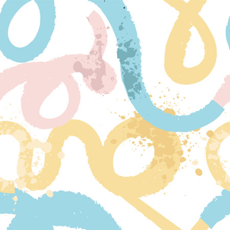 Naive seamless squiggle pattern with textured pastel pink and purple wavy lines on a light background. Creative abstract squiggle style drawing backgroundのイラスト素材