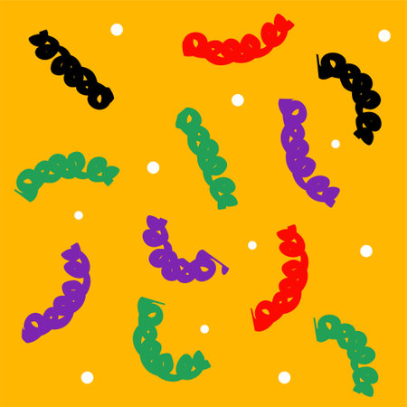 Naive seamless squiggle pattern with bright colored textured wavy lines on a light background. Creative abstract squiggle style drawing backgroundのイラスト素材