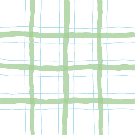 Doodle cute Check Plaid Vector Pattern. Vertical and horizontal hand drawn crossing light stripes. Chequered freehand geometrical background. Cottagecore Homestead Farmhouse Printのイラスト素材