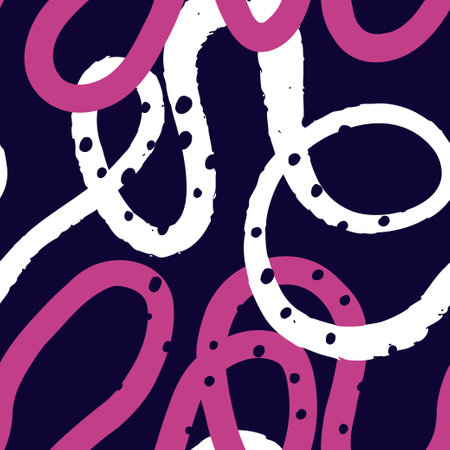 Naive seamless squiggle pattern with bright colored textured wavy lines on a light background. Creative abstract squiggle style drawing backgroundのイラスト素材
