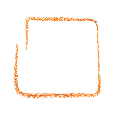 Hand drawn doodle chalk crayon brush math school sign for diagrams. Orange square box, circle in colored grunge style. Freehand simple wax icon isolated on whiteのイラスト素材
