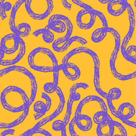 Seamless pattern of bright colorful abstract squiggles print, continuous line, textured scribble...