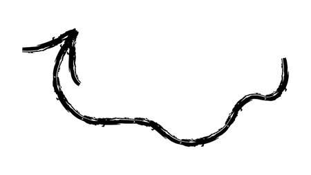 Hand drawn crayon chalk charcoal line arrows set. curvy and wavy arrows isolated on white. Group of...