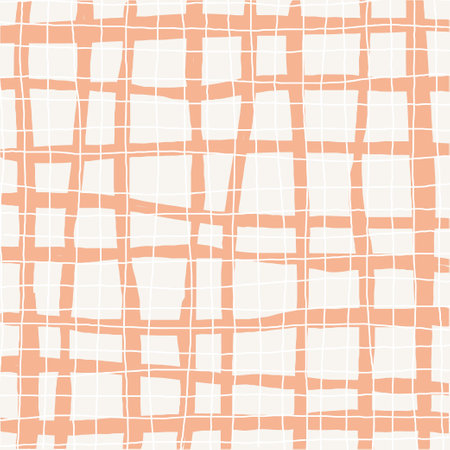 Vector hand drawn cute checkered grid pattern. Doodle Plaid geometrical simple texture. Uneven Crossing lines. Abstract cute delicate pattern ideal for fabric, textile, wallpaperのイラスト素材
