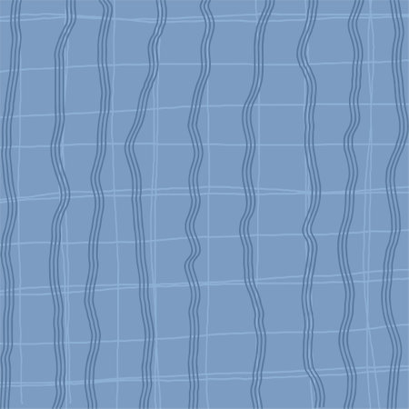 Decorative square pattern with hand drawn stripe shapes. Hand painted grungy ink doodles in blue, gray colors. Wavy curly lines print.のイラスト素材