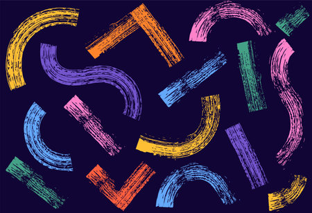 Colored Group of chalk stripes. Hand drawn black charcoal lines, square and triangle for doodle diagrams. Vector crayon dry brush marker drawing. Freehand different wide stripes setのイラスト素材