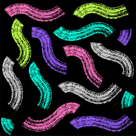 Set of Brush drawn thick doodle lines. Colored grunge banner for your design. Abstract chalk painted stripes. ink splatter and artistic design elements. Dirty dry crayon paintbrush texture.のイラスト素材