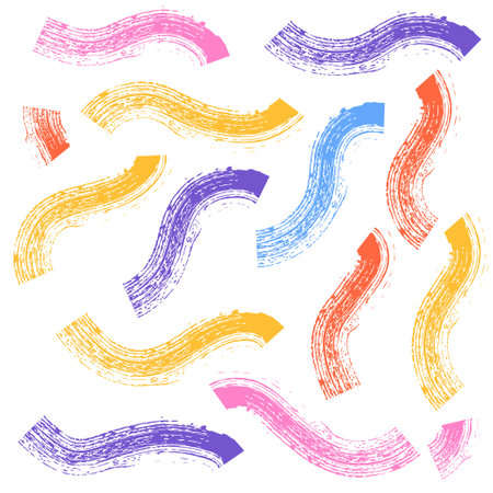 Set of Brush drawn thick doodle wavy lines. Colored grunge banner for your design. Abstract chalk painted stripes. ink splatter and artistic design elements. Dirty dry crayon paintbrush texture.のイラスト素材