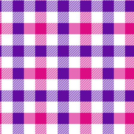 Pastel tablecloth gingham Vector Seamless Pattern. Pink and purple checker background. Cottagecore Garden design. Homestead Farmhouse Summer Graphic Backgroundのイラスト素材