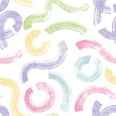 Wavy and swirled colored brush strokes vector seamless pattern. bright paint freehand scribbles, abstract ink crayon chalk background. Brushstrokes, smears, lines, squiggle pattern. Abstract wallpaper design.のイラスト素材