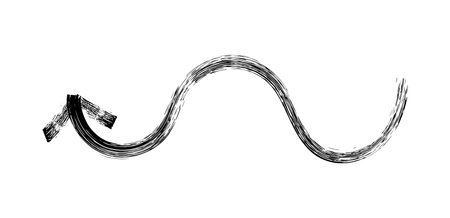 Hand drawn simple arrow drawn with wax crayon, chalk or charcoal. Uneven dry texture for underlining highlighting. Pencil drawn lines, strikethrough, grungy vector isolated on whiteのイラスト素材