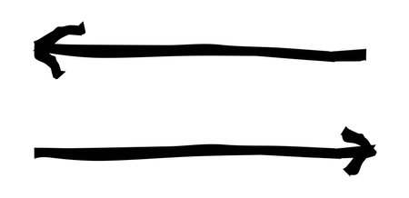Hand drawn simple arrow drawn with wax crayon, chalk or charcoal. Uneven dry texture for underlining highlighting. Pencil drawn lines, strikethrough, grungy vector isolated on white.のイラスト素材