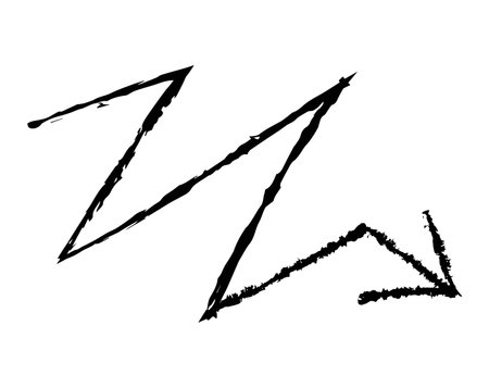 Hand drawn simple arrow drawn with wax crayon, chalk or charcoal. Uneven dry texture for underlining highlighting. Pencil drawn lines, strikethrough, grungy vector isolated on white.のイラスト素材