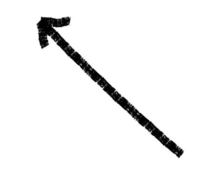 Hand drawn simple arrow drawn with wax crayon, chalk or charcoal. Uneven dry texture for underlining highlighting. Pencil drawn lines, strikethrough, grungy vector isolated on white.のイラスト素材