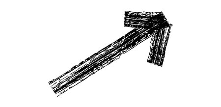 Hand drawn simple arrow drawn with wax crayon, chalk or charcoal. Uneven dry texture for underlining highlighting. Pencil drawn lines, strikethrough, grungy vector isolated on whiteのイラスト素材