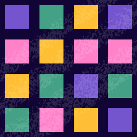 Colored checkerboard pattern. Bright colors vector pattern with dry brush texture suitable for...