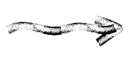 Hand drawn simple arrow drawn with wax crayon, chalk or charcoal. Uneven dry texture for underlining highlighting. Pencil drawn lines, strikethrough, grungy vector isolated on white.のイラスト素材