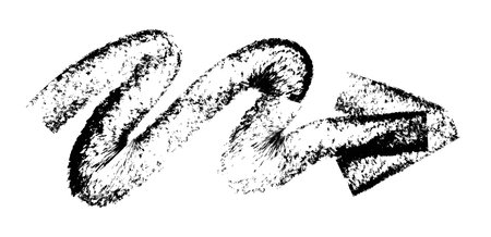 Hand drawn simple arrow drawn with wax crayon, chalk or charcoal. Uneven dry texture for underlining highlighting. Pencil drawn lines, strikethrough, grungy vector isolated on white.のイラスト素材