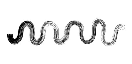 Dry brush mark, pencil squiggle and scribble. Hand drawn vector crayon various line, spiral and doodle. Black rough highlighter, chalk stroke, pencil divider. Curly line. Scratchy strokes with rough edges.のイラスト素材