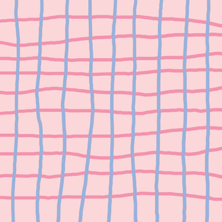 Vector hand drawn cute checkered pattern. Doodle Plaid geometrical simple texture. Crossing lines....