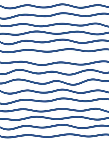 Wavy stripes print background. uneven hand drawn waves vector pattern. Striped abstract template. Cute squiggle streaks texture. blue bars on white backdropのイラスト素材