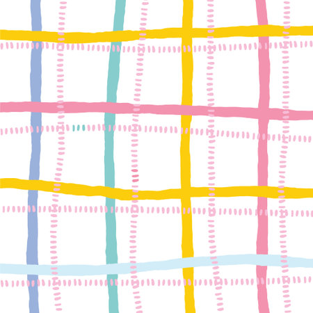 Vector hand drawn cute checkered pattern. Doodle Plaid geometrical dry brush texture. Uneven double crossing lines. Abstract cute delicate pattern ideal for fabric, textile, wallpaperのイラスト素材