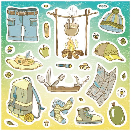 Camping and Tourism Vector Camping Setのイラスト素材