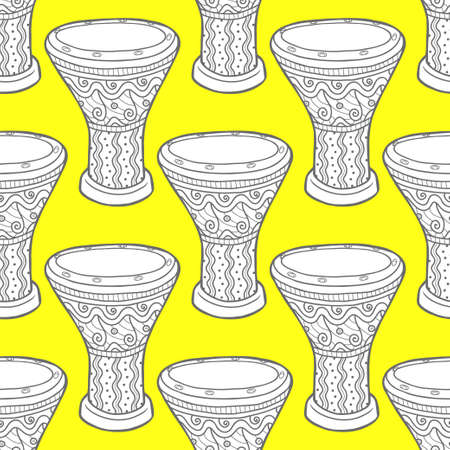 darbuka drums seamless pattern on yellow background Vector illustration.のイラスト素材