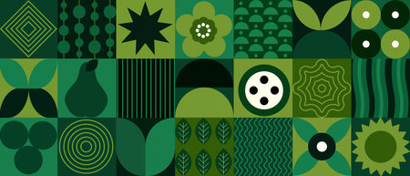 Abstract geometric agriculture concept pattern in bauhaus style. Natural plants simple shapes....