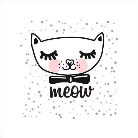 Funny cute head cat. Print kids doodle illustrationのイラスト素材