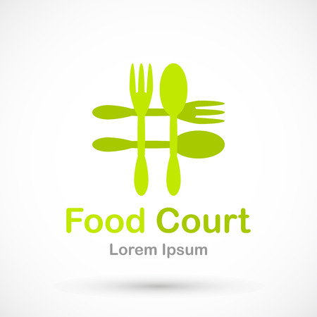 Food court typography with spon and fork vector isolated on background.のイラスト素材