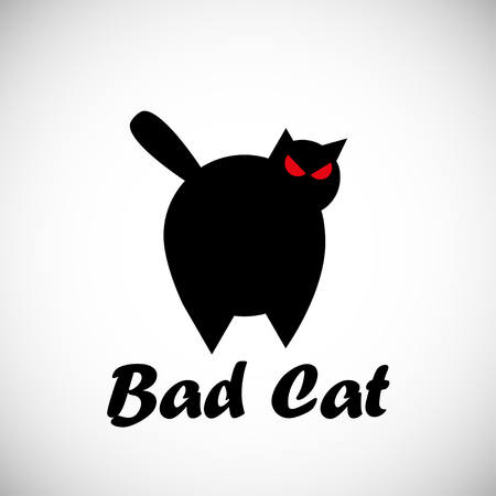 Black big bad cat concept, with red eyes, in silhouette illustration.のイラスト素材