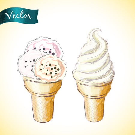 Hand drawn two ice cream vector illustration cartoon style.のイラスト素材