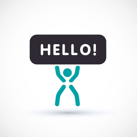 Stick man holding a sign, hello!のイラスト素材