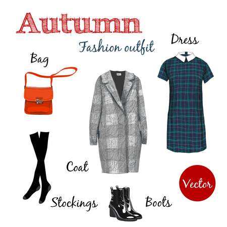 Vector autumn collection, fashion style, Items of clothing and accessories, isolated on white backgroundのイラスト素材