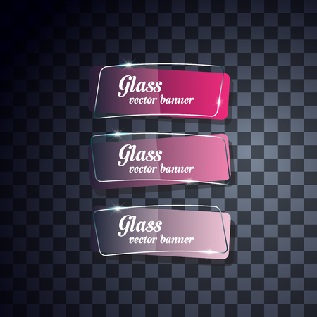 Set of pink shiny glass banners template.のイラスト素材
