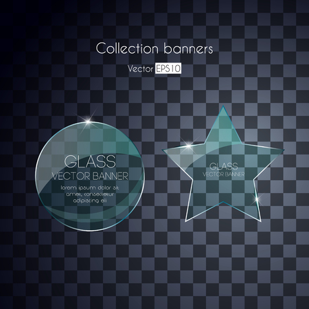 Star and round glass banners on transparent backgroundのイラスト素材