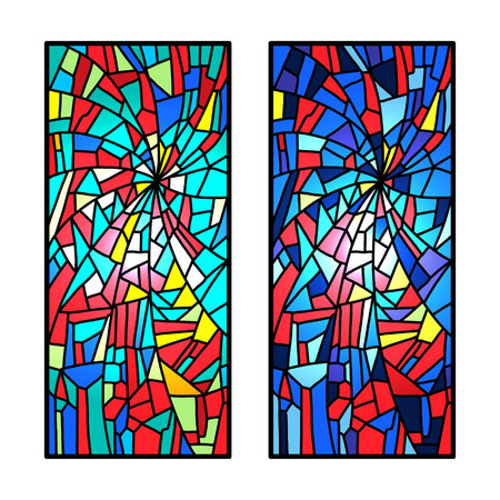 Set stained glass decorative pattern colored mosaicのイラスト素材