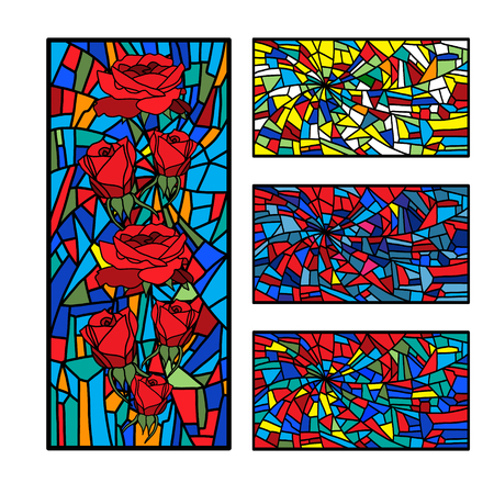 Collection stained glass decorative pattern colored mosaicのイラスト素材