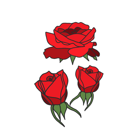 Rose red flowers decorative illustration colored templateのイラスト素材
