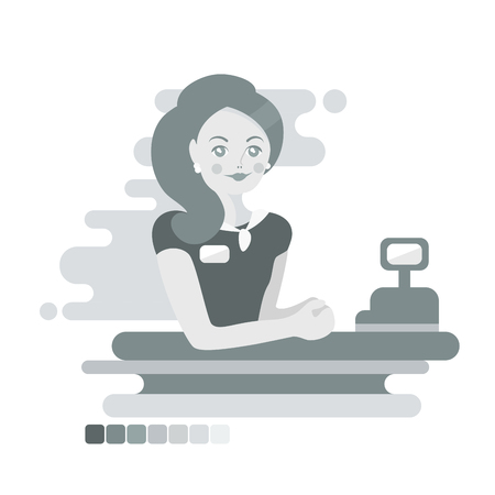 Flat woman cashier or worker. Monochrome illustrationのイラスト素材