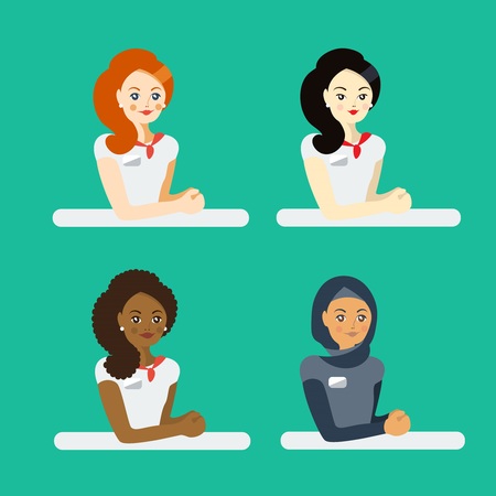 Ethnic set. Women sitting at the table. Colorful illustrationのイラスト素材